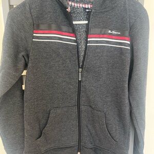 Ben Sherman Gray Heather Hoodie with Red & Navy Plaid Trim